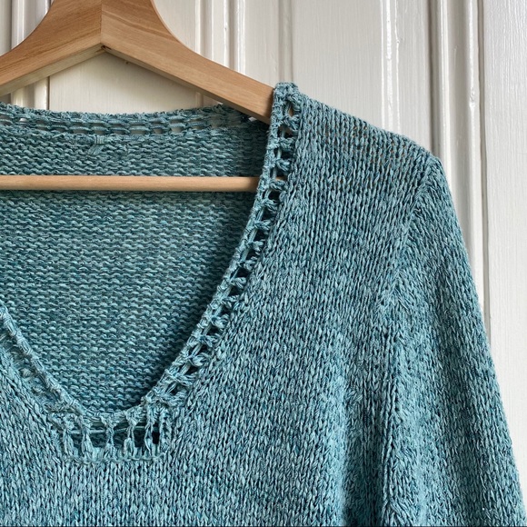 Chico’s Aqua Blue Crochet Knit V Neck Sweater - Picture 4 of 11
